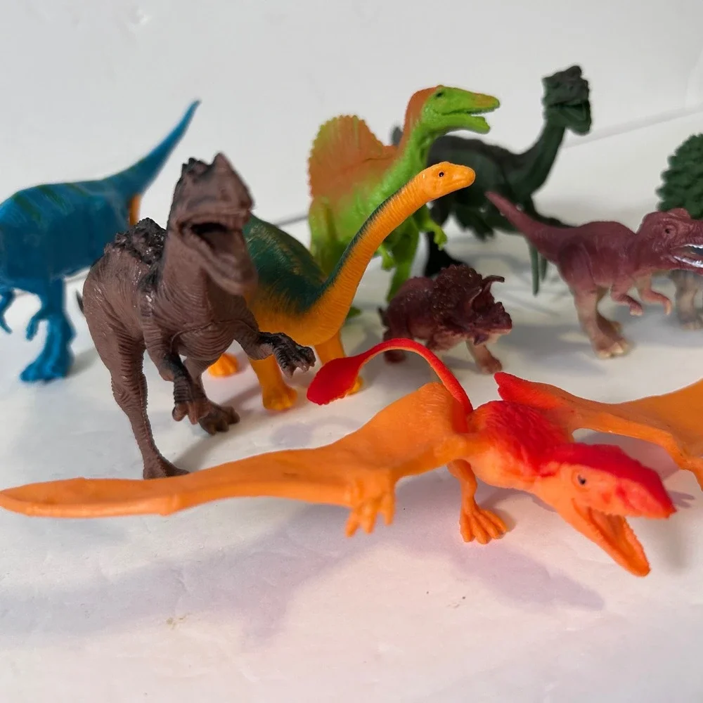 UsedAssorted Plastic Dinosaur Figures Lot of 9 with Tree Toy Prehistoric Animals